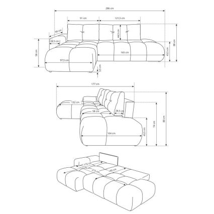 Colțar extensibil tapițat ALMADA în formă de L, cu spațiu de depozitare, pe partea dreaptă, bej deschis