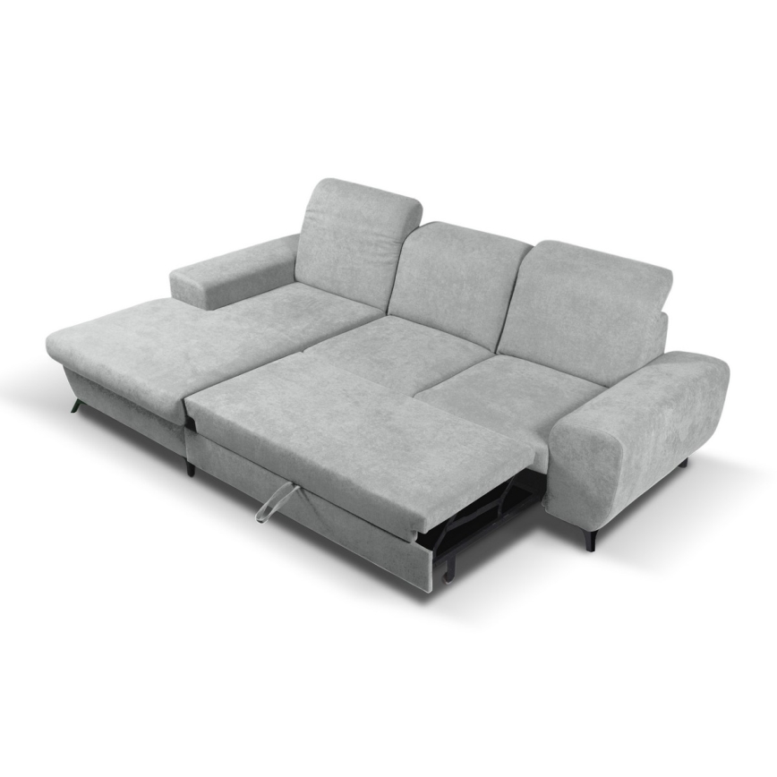 Colțar extensibil tapițat ALTA, în formă de L, cu spațiu de depozitare, orientare stânga, gri