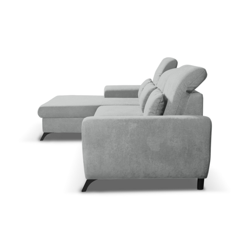 Colțar extensibil tapițat ALTA, în formă de L, cu spațiu de depozitare, orientare stânga, gri