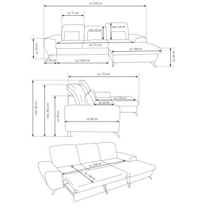 Colțar extensibil tapițat ALTA, în formă de L, cu spațiu de depozitare, orientare stânga, gri