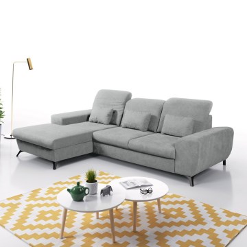 Colțar extensibil tapițat ALTA, în formă de L, cu spațiu de depozitare, orientare stânga, gri