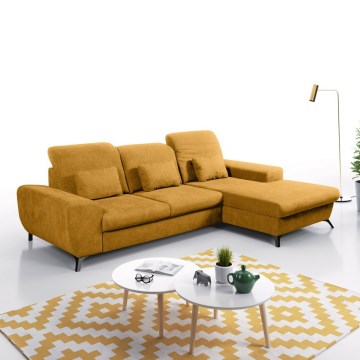 Colțar extensibil tapițat ALTA, în L, cu spațiu de depozitare, orientare dreapta, galben