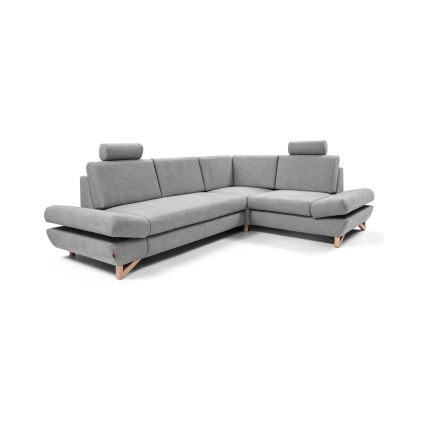 Colțar extensibil AVESTA, tapițat, cu spațiu de depozitare, formă L, pe partea dreaptă, gri