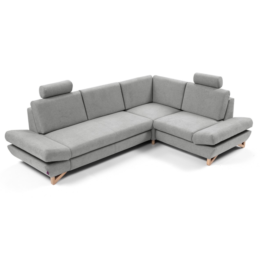 Colțar extensibil AVESTA, tapițat, cu spațiu de depozitare, formă L, pe partea dreaptă, gri