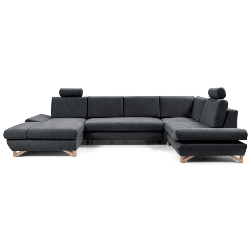 Colțar extensibil AVESTA, tapițat, în formă de U, cu spațiu de depozitare, antracit