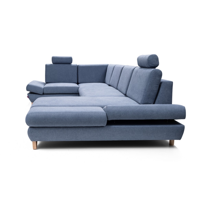 Colțar tapițat extensibil în formă de U AVESTA, cu spațiu de depozitare, albastru