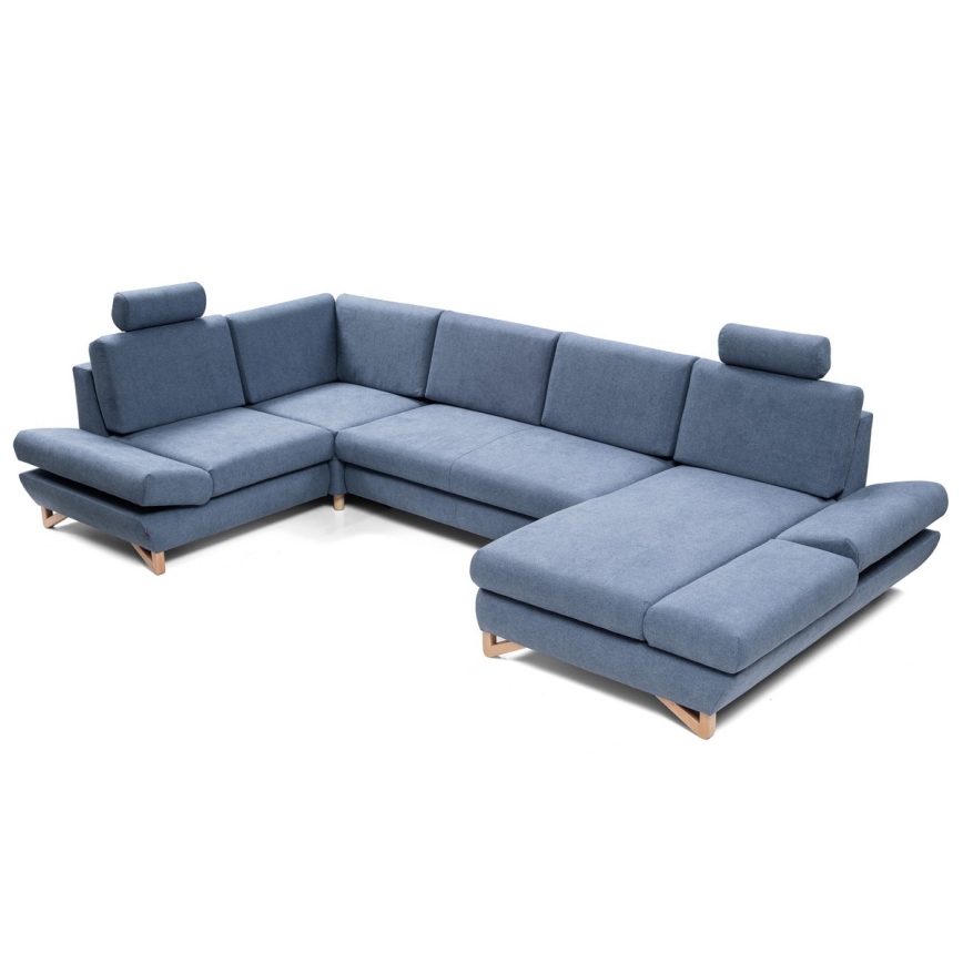 Colțar tapițat extensibil în formă de U AVESTA, cu spațiu de depozitare, albastru