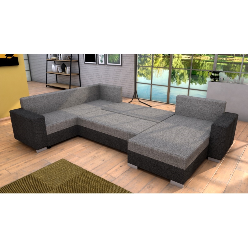 Colțar extensibil tapițat universal în formă de U YORK, gri/bej/maro