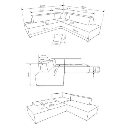 Colțar extensibil TERAMO, formă L, cu spațiu de depozitare, șezlong pe partea dreaptă, bej