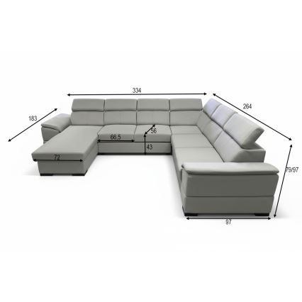 Colțar extensibil universal în formă de U cu spațiu de depozitare, model GRANADA, gri deschis