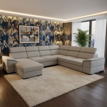 Colțar extensibil universal în formă de U cu spațiu de depozitare, model GRANADA, gri deschis