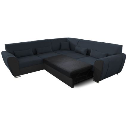 Colțar extensibil VISEU, stânga, antracit/negru, cu spațiu de depozitare