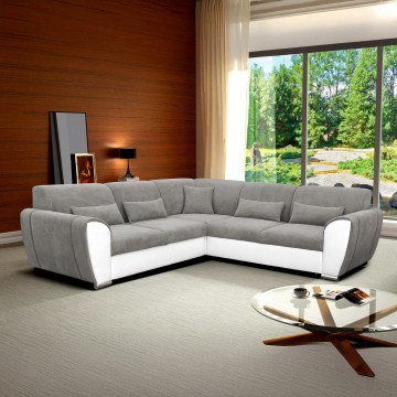 Colțar extensibil VISEU în formă de L, cu spațiu de depozitare, orientare stânga, gri/alb