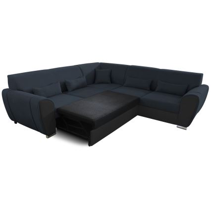 Colțar extensibil în formă de L VISEU, pe partea dreaptă, cu spațiu de depozitare, antracit/negru