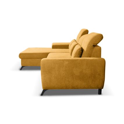 Colțar tapițat extensibil ALTA, în formă de L, versiune stânga, cu spațiu de depozitare, galben