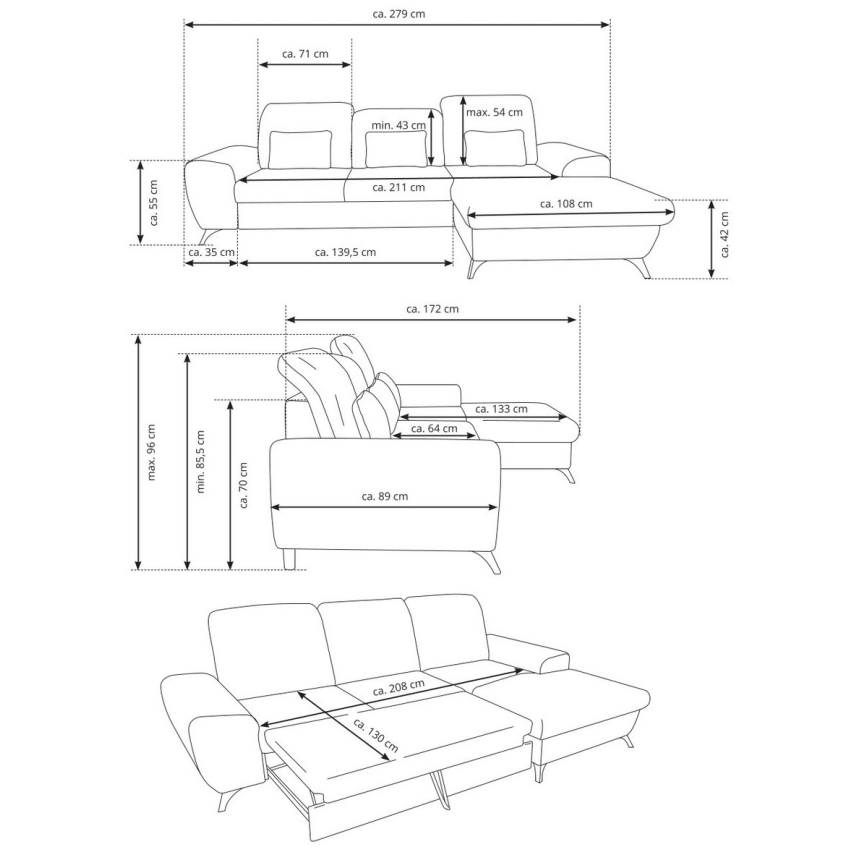 Colțar tapițat extensibil ALTA, în formă de L, versiune stânga, cu spațiu de depozitare, galben