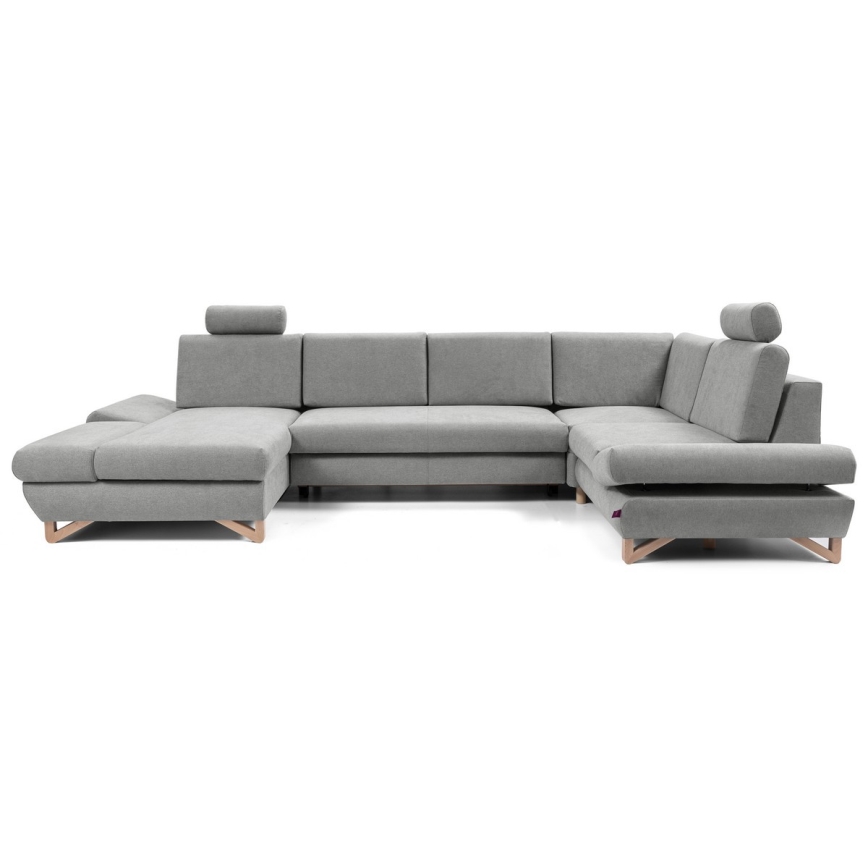 Colțar tapițat extensibil AVESTA în formă de U, cu spațiu de depozitare, gri