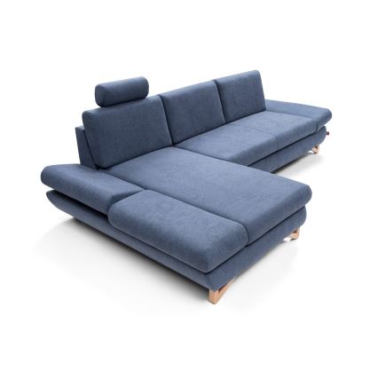 Colțar extensibil AVESTA, tapițat, cu spațiu de depozitare, L, stânga, albastru