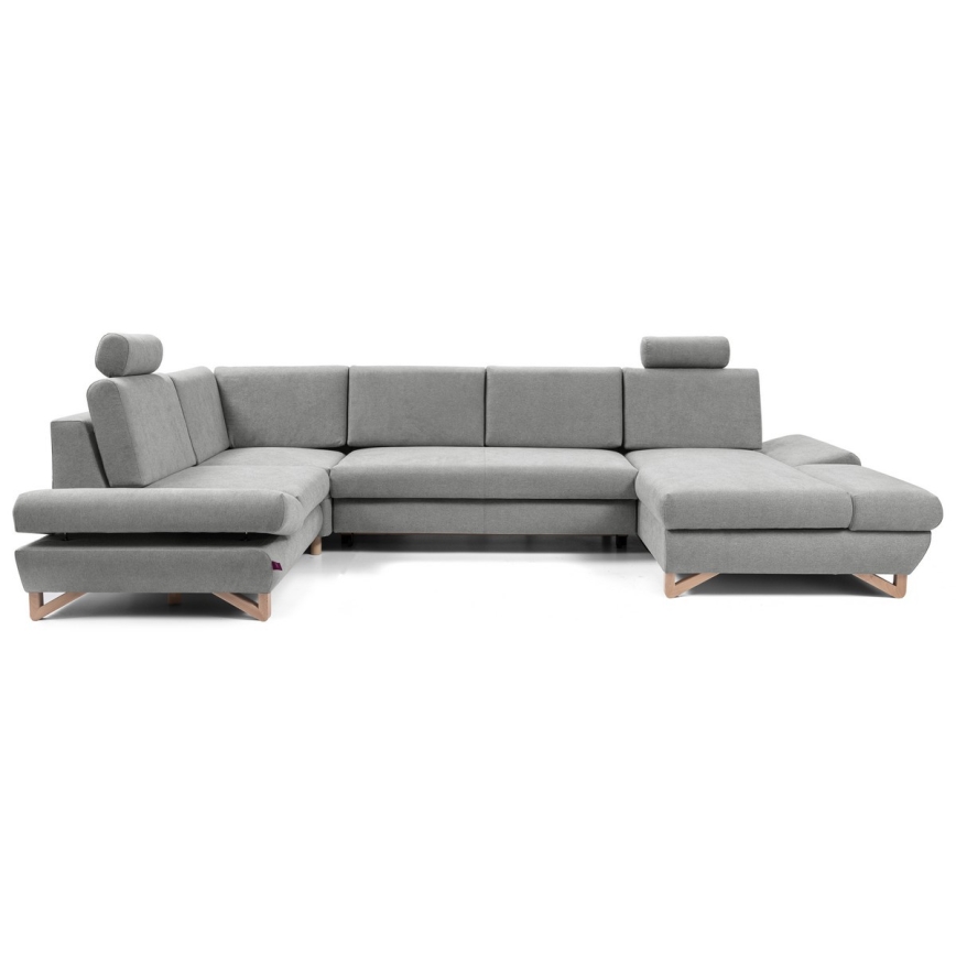 Colțar tapițat extensibil AVESTA, tip U, gri, cu spațiu de depozitare