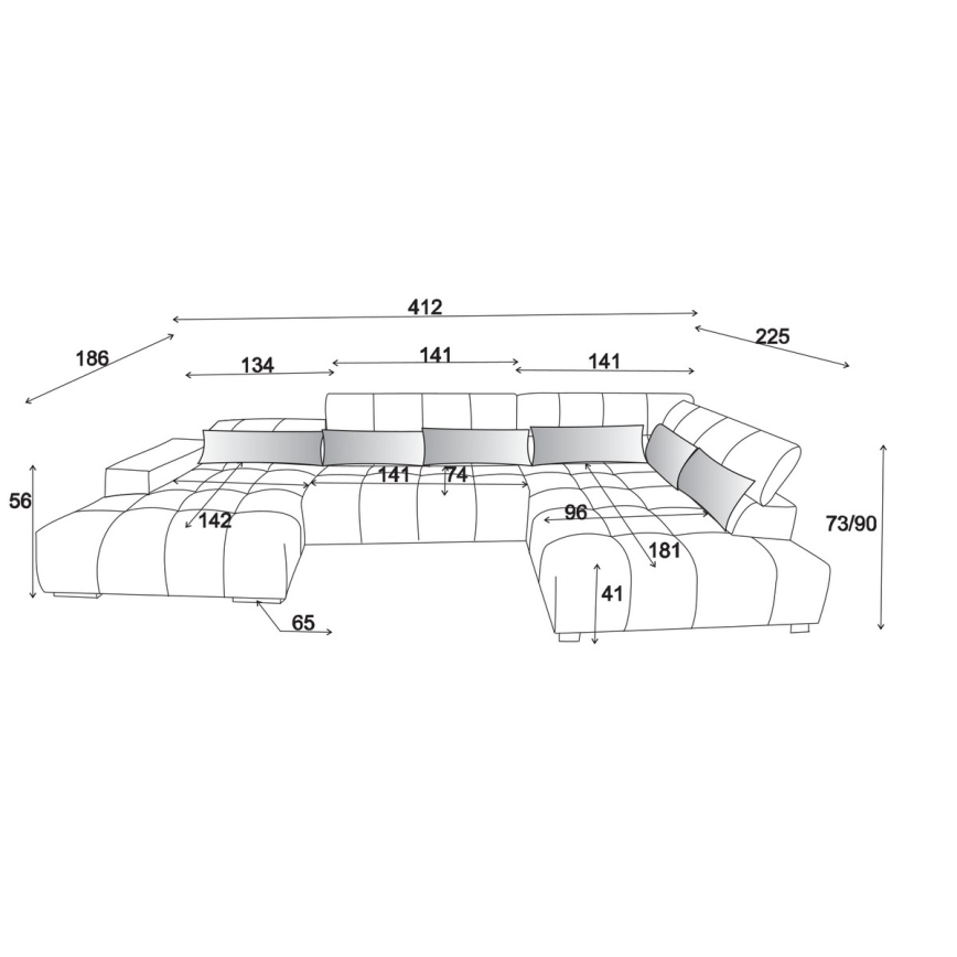 Colțar cu suporturi pentru cap în formă de U TROPEA, partea dreaptă, gri