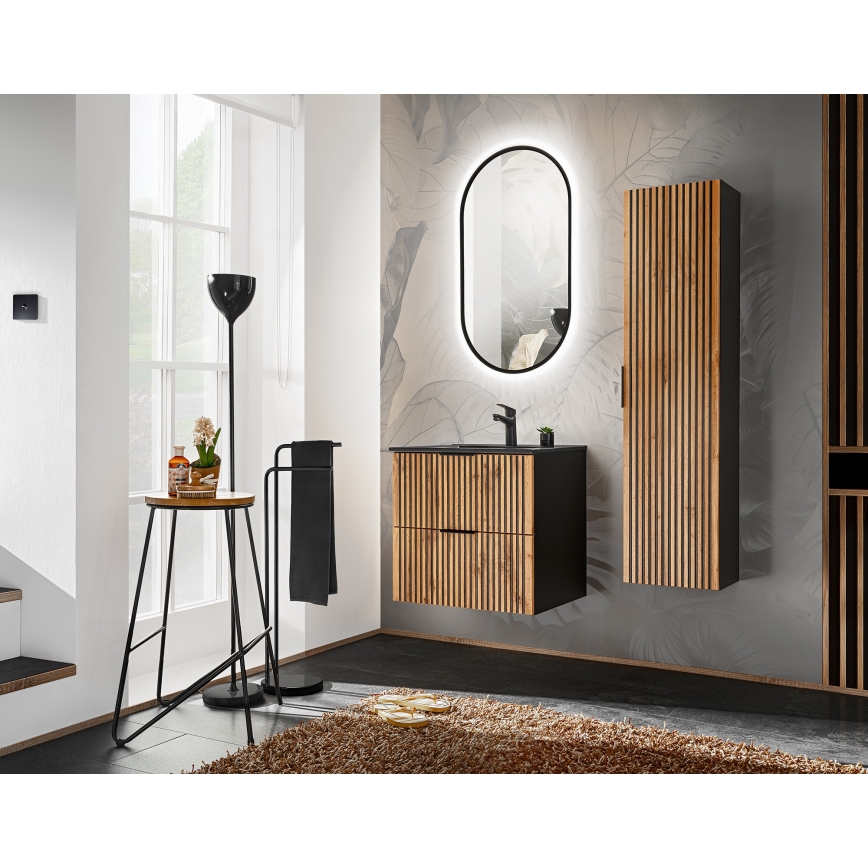 COMAD XILO BLACK WOTAN 82-60-D-2S - Corp mobilier sub lavoar XILO 57 x 60,2 cm, negru/stejar Wotan