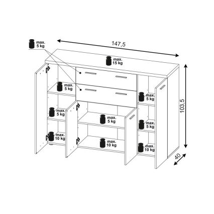 Comodă BRUNO, stejar sonoma/alb