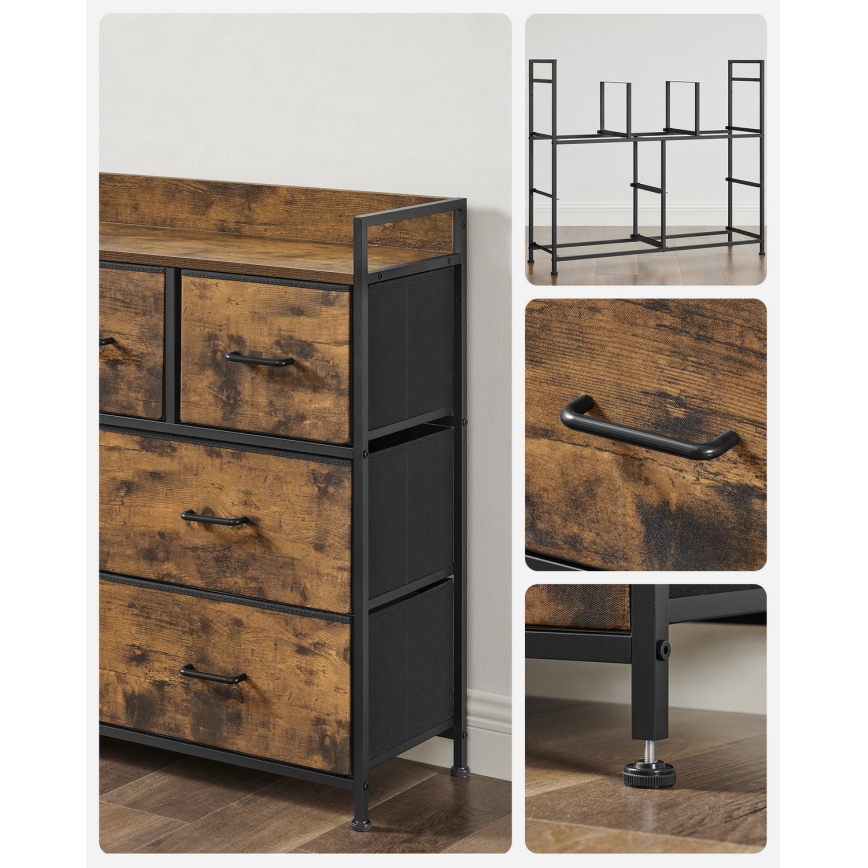 Comodă cu sertare KIRA, maro/negru