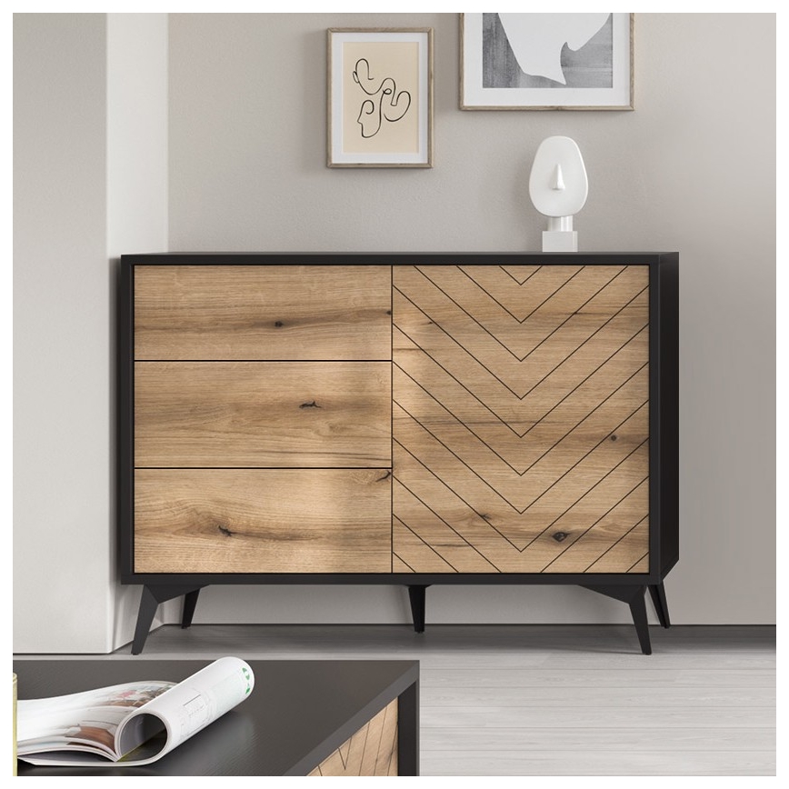 Comodă DIAMOND 77x104 cm negru/stejar evoke