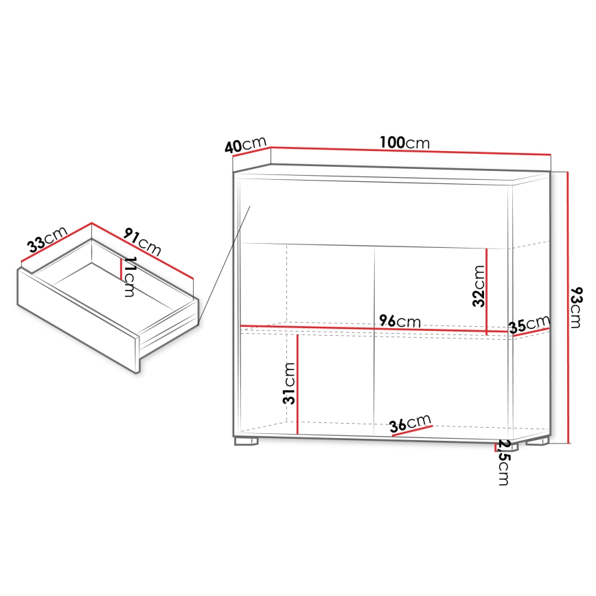 Comodă GESITA 93 x 100 cm, stejar Cremona