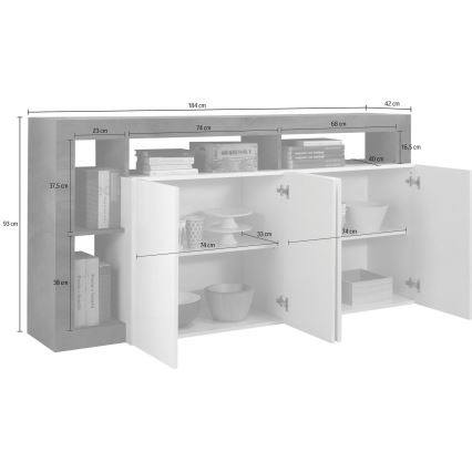 Comodă LENOR 184x93x42 cm alb/gri beton
