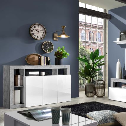 Comodă LENOR alb/gri beton