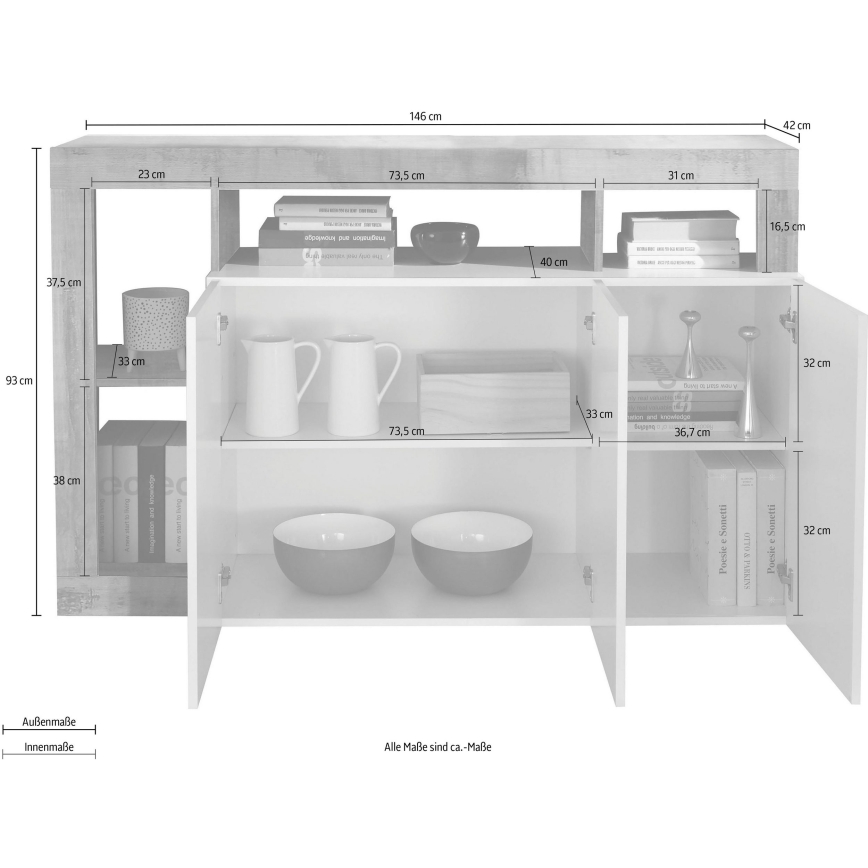 Comodă LENOR alb/gri beton