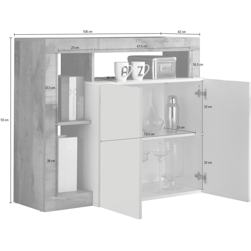 Comodă LENOR, albă/antracit