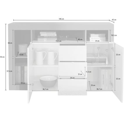 Comodă LENOR albă/gri beton