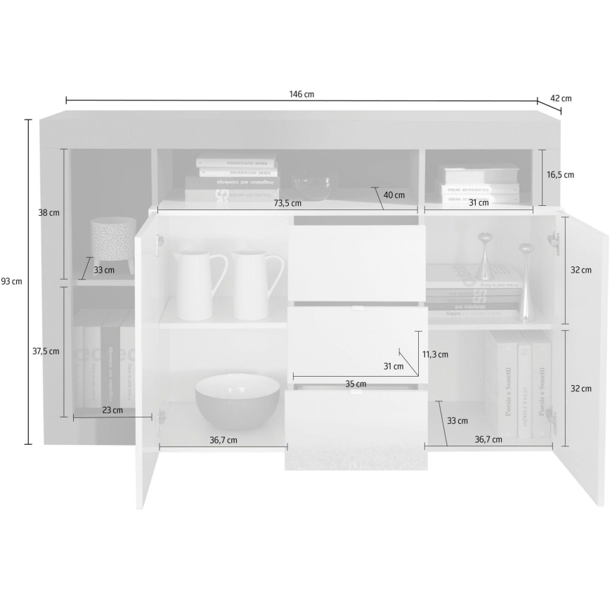 Comodă LENOR albă/gri beton