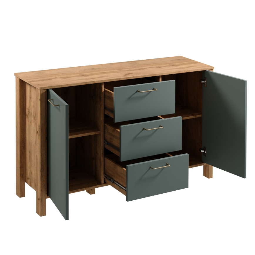 Comodă MENTA 138x81x40 cm stejar Wotan/verde