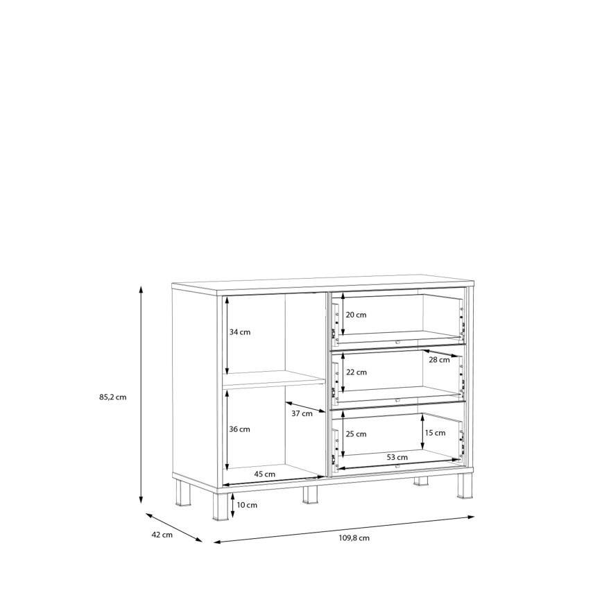 Comodă OREN cu sertare, maro/negru