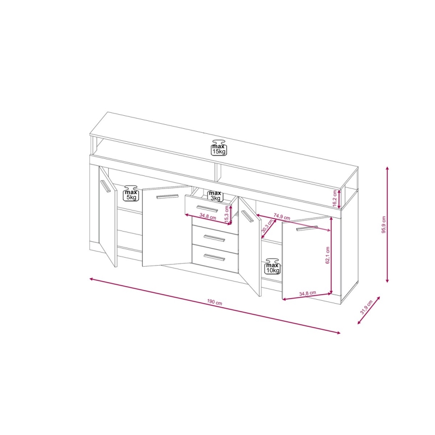 Comodă RUNA, maro deschis/antracit
