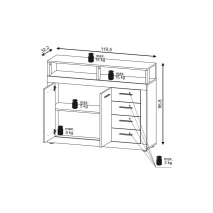 Comodă RUNA, maro deschis/antracit