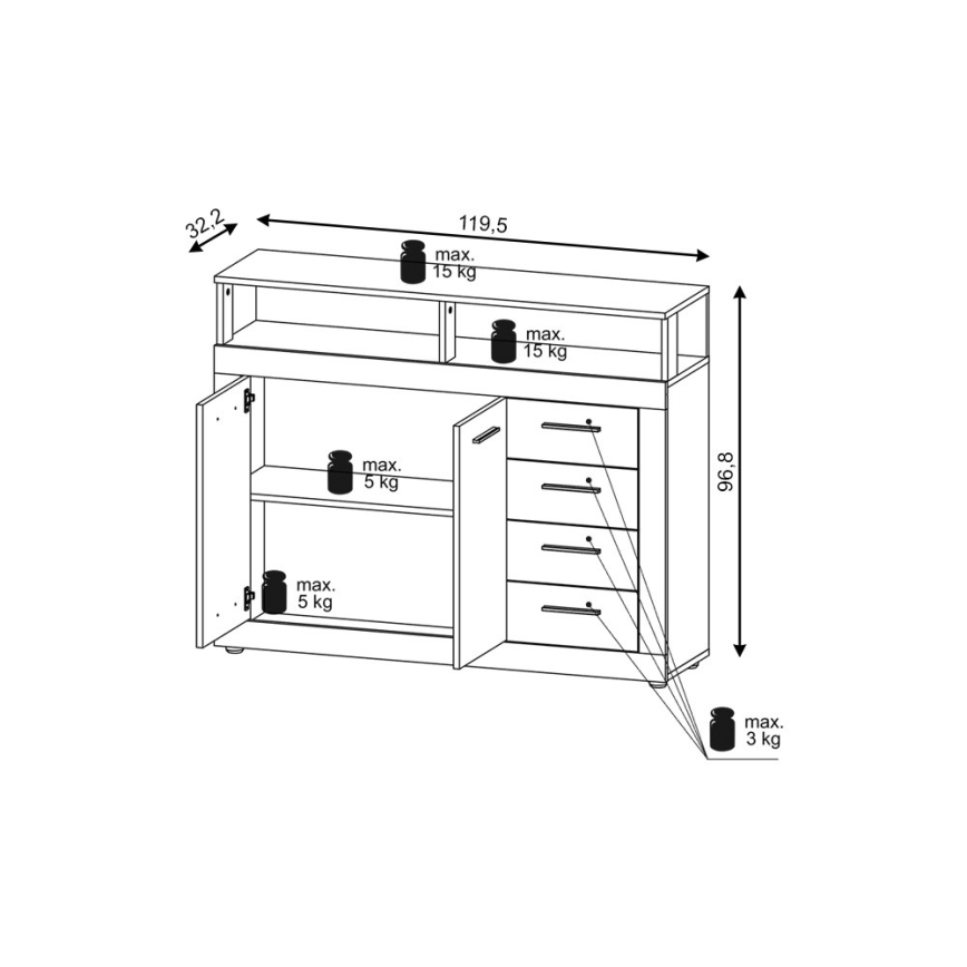 Comodă RUNA, maro deschis/antracit