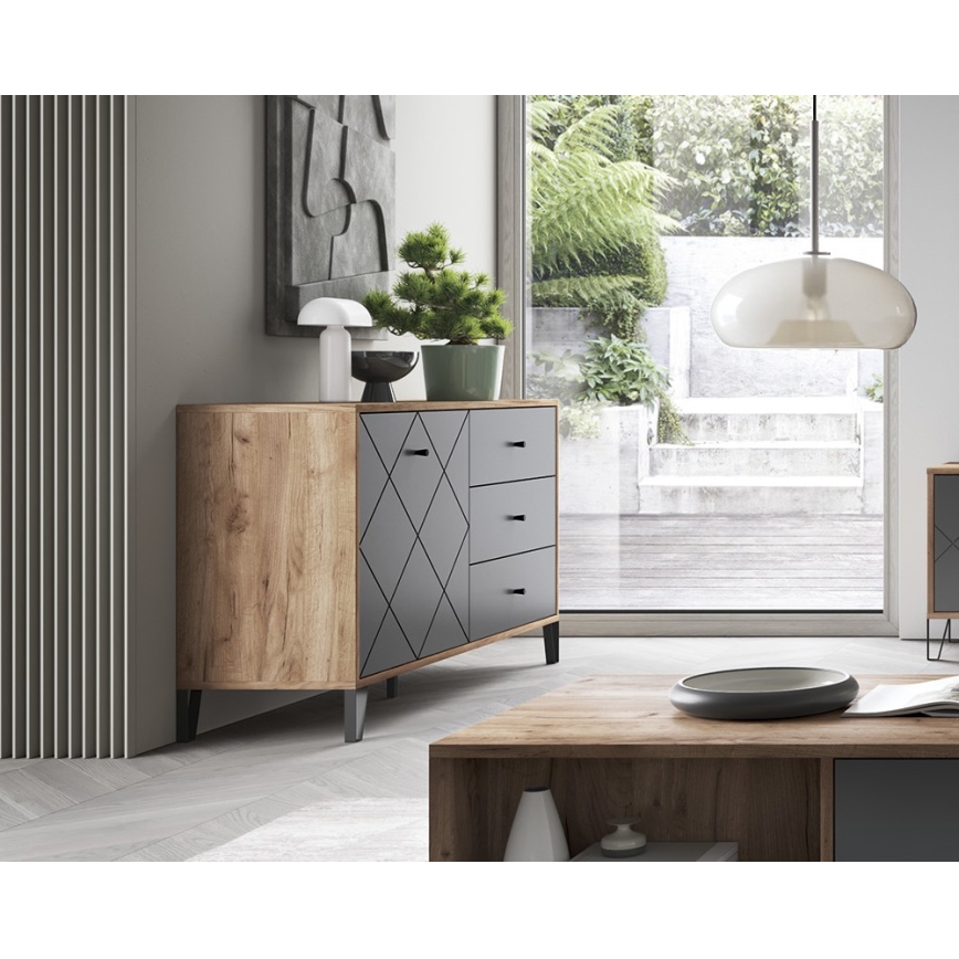 Comodă SULA, stejar craft/negru