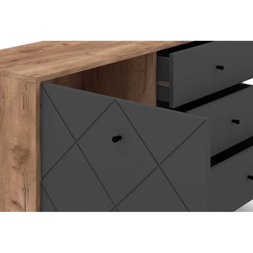 Comodă SULA, stejar craft/negru