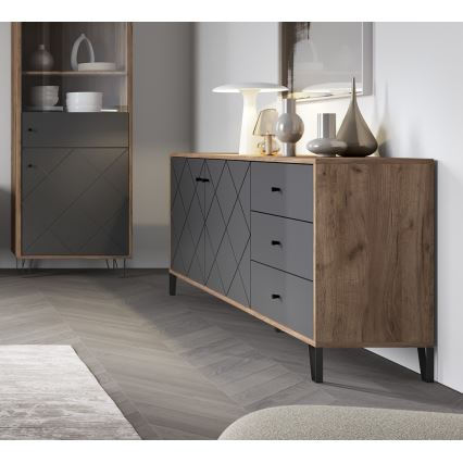 Comodă SULA, stejar craft/negru