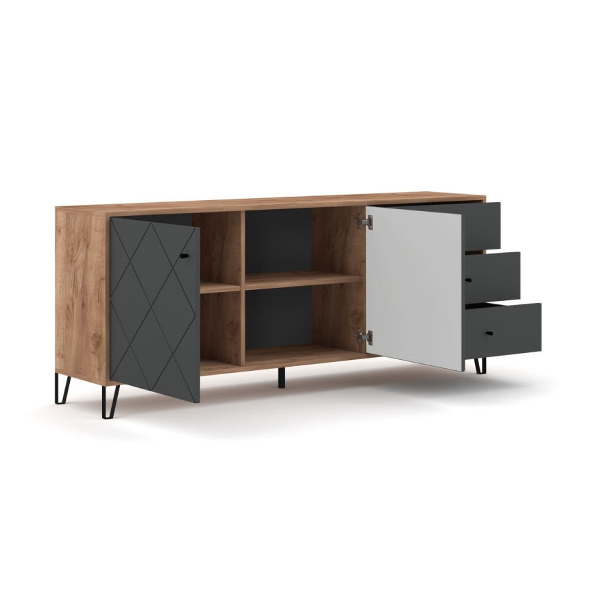 Comodă SULA, stejar craft/negru