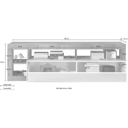 Comodă TV LENOR, alb/gri cu aspect beton