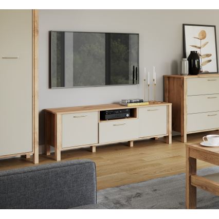 Comodă TV MENTA 138x49 cm stejar Wotan/gri