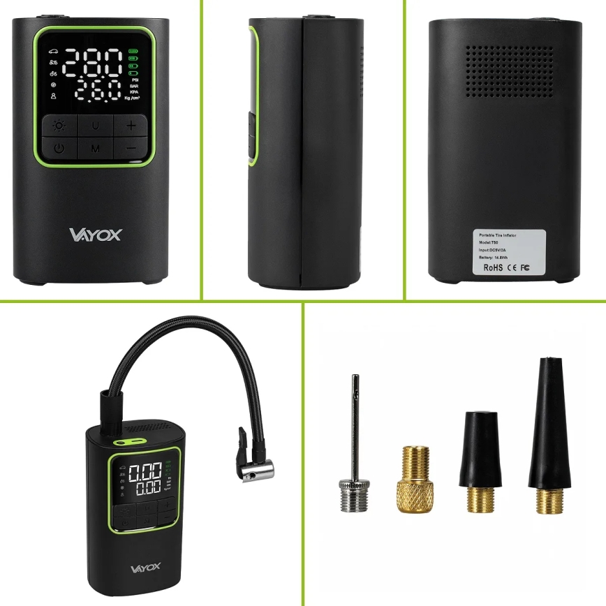 Compresor digital de buzunar 5V 4000 mAh, negru