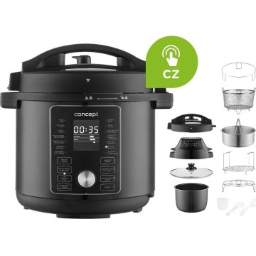 Concept CK8000 - Oală electrică sub presiune multifuncțională și friteuză cu aer cald 5,6 l 11 în 1 1500W/230V negru