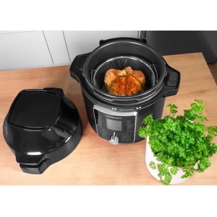 Concept CK8000 - Oală electrică sub presiune multifuncțională și friteuză cu aer cald 5,6 l 11 în 1 1500W/230V negru