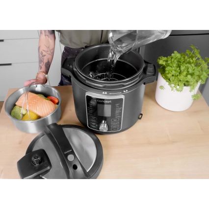 Concept CK8000 - Oală electrică sub presiune multifuncțională și friteuză cu aer cald 5,6 l 11 în 1 1500W/230V negru